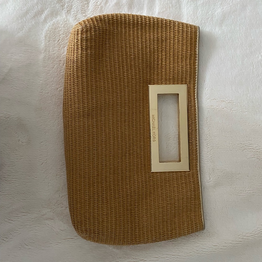 Michael Kors Beige Straw Clutch